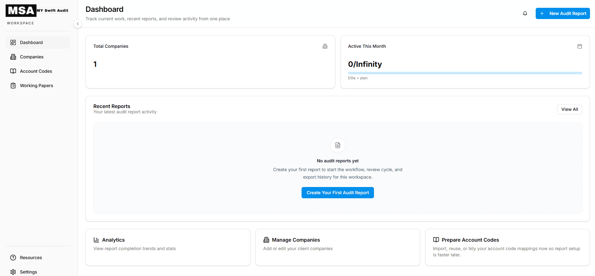 MY Swift Audit dashboard showing generated audit reports
